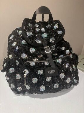 PINK Victoria's Secret Sequin Black Backpack - Preowned